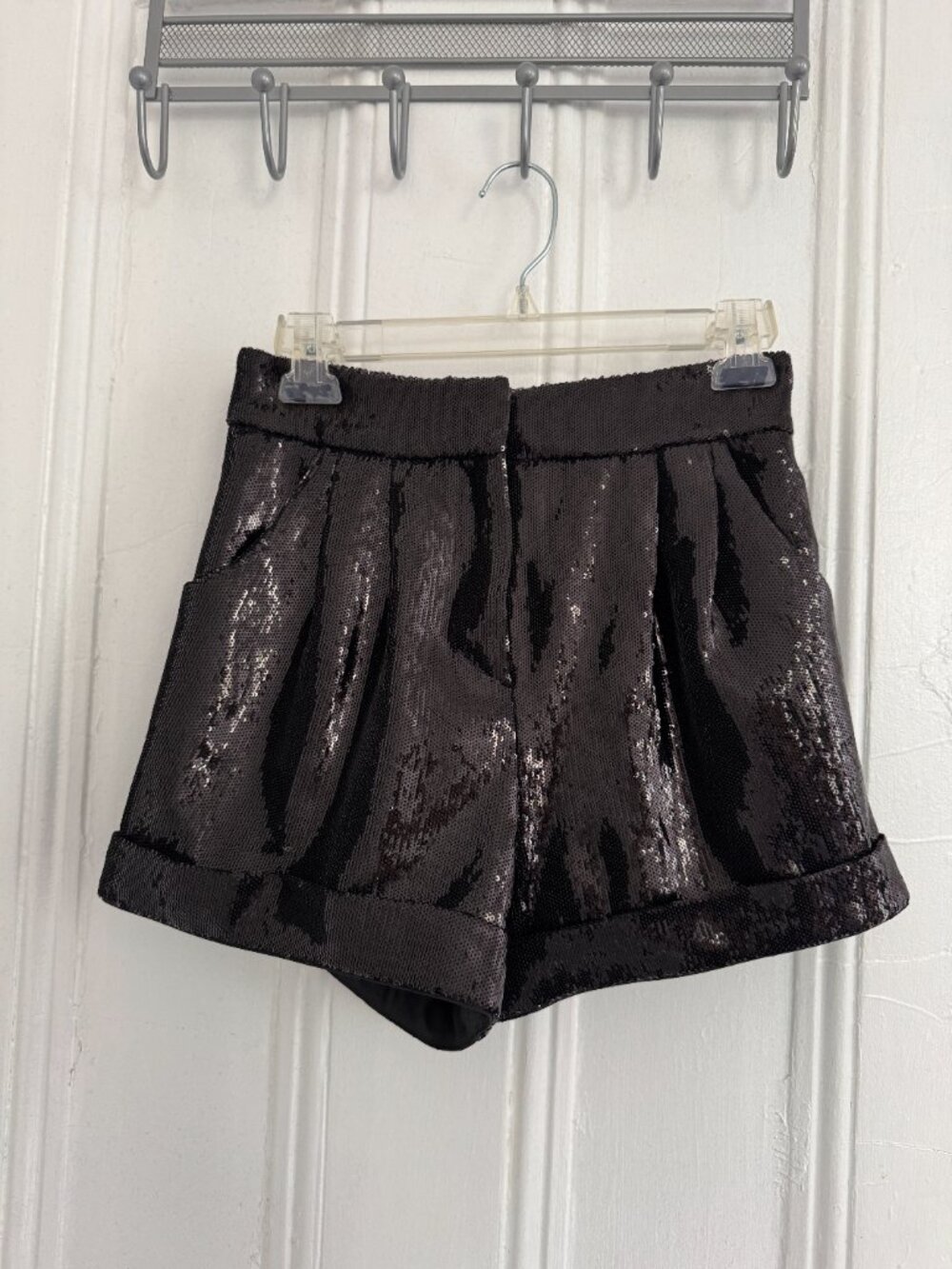 NWOT Maje Ivy Black Sequin Mini Shorts Size 38